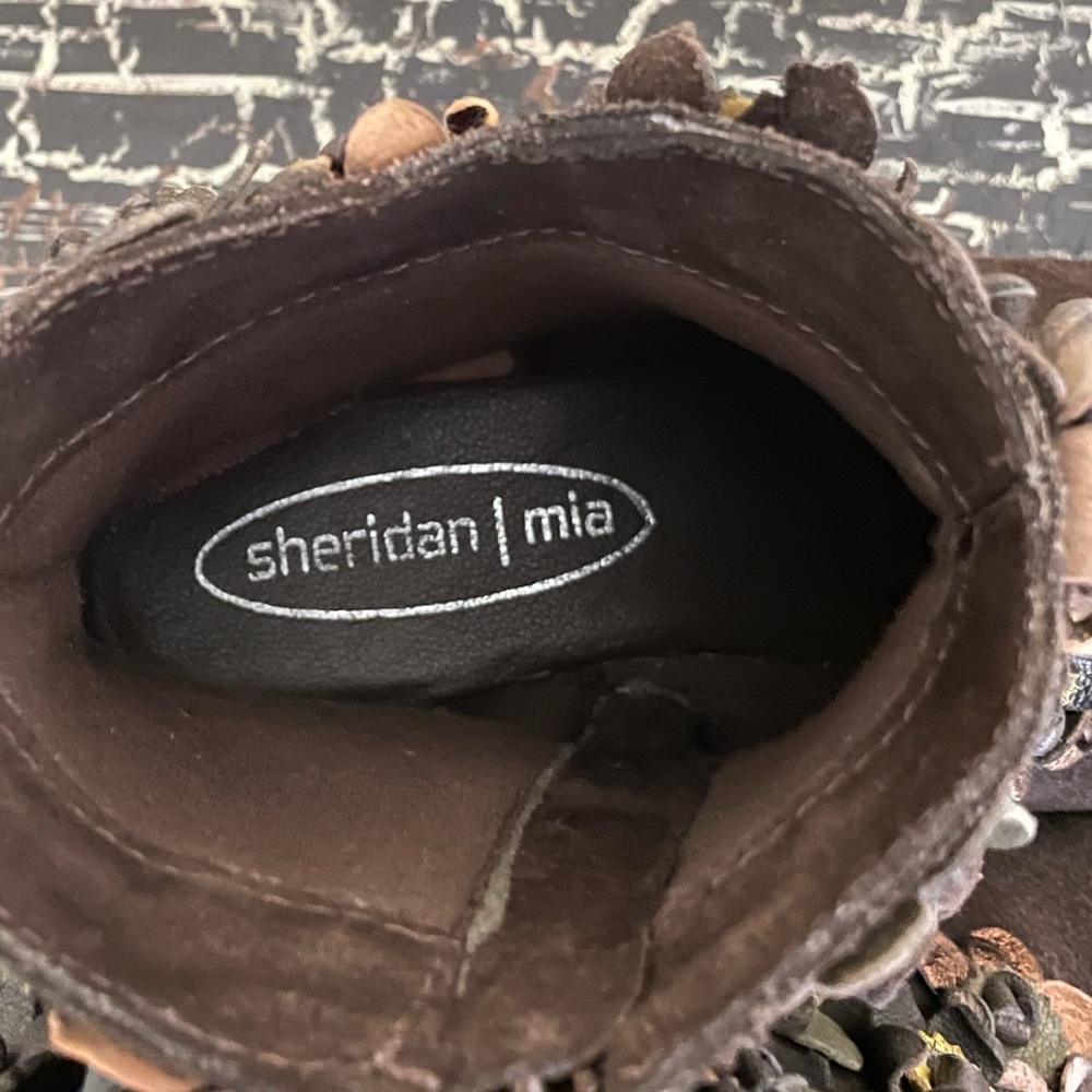 SHERIDAN MIA Sunflower Brown Suede Distressed Block Heel Boots Size 37/6.5 - Picture 9 of 16